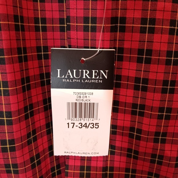 Lauren Ralph Lauren Red Plaid Slim Fit Non Iron Button Down Shirt Men 17 34/35 - Picture 9 of 10